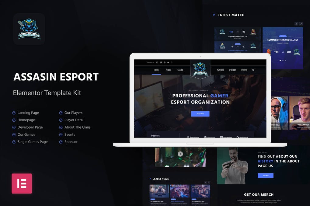 Free Assasin eSport & Gaming Elementor Template Kit Download