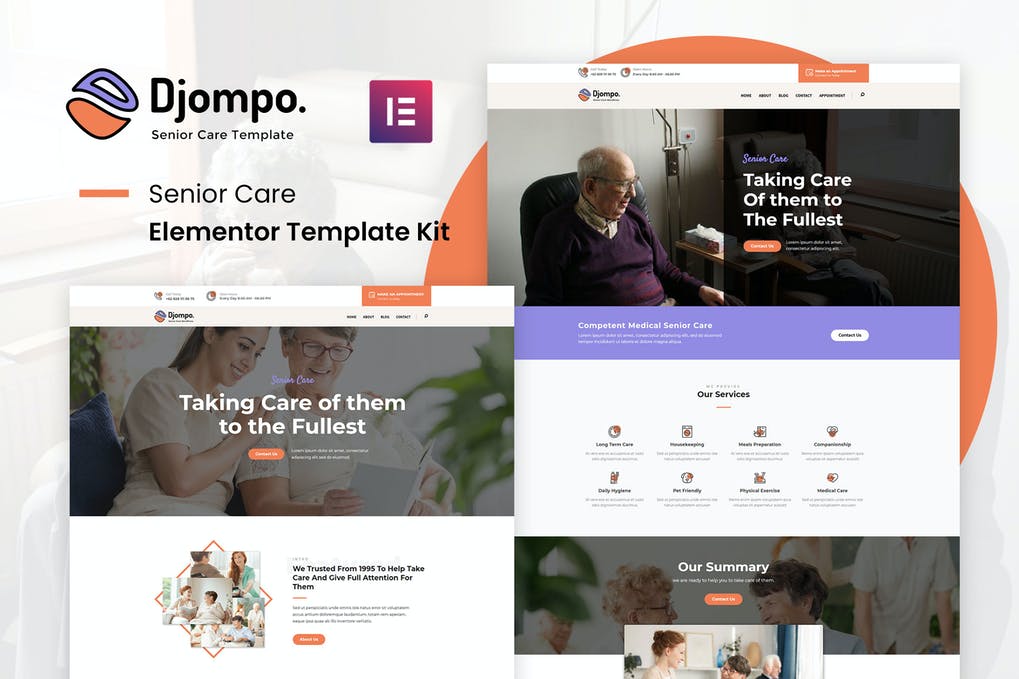 Free Djompo Kit Senior Care Elementor Template Kit Download