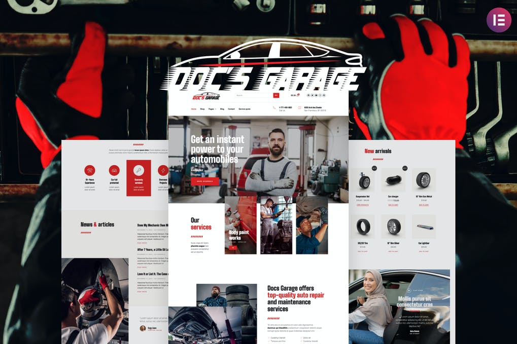 Free Doc's Garage Car Repair Services Elementor Template kit Download