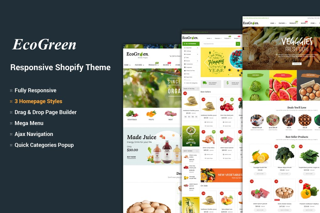 Free EcoGreen Organic Fruit Vegetable Shopify Theme Download