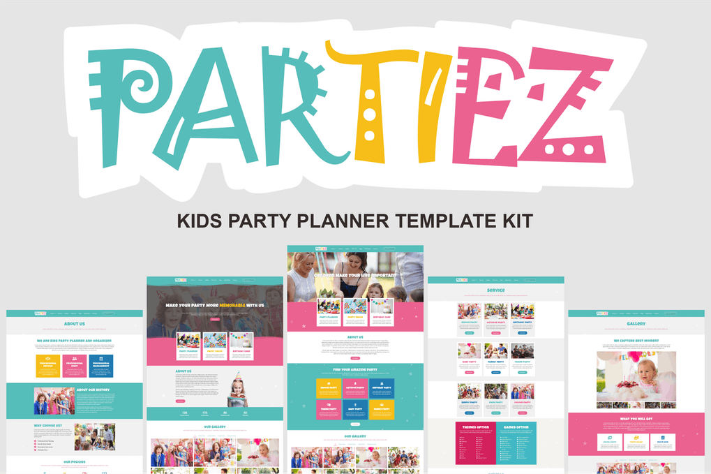 Free Partiez Kids Party Planner Elementor Template Kit Download