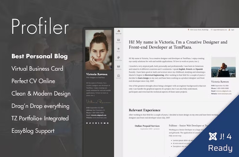 Free Profiler Personal Blog Joomla 4 Template Download