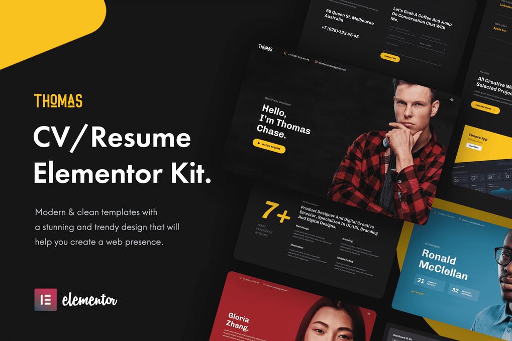 Free Thomas CV/Portfolio Elementor Template Kit Download