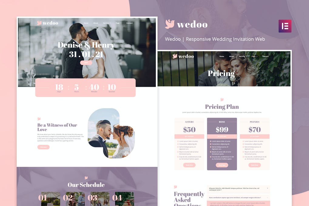 Free Wedoo Online Wedding Invitation Elementor Template Download