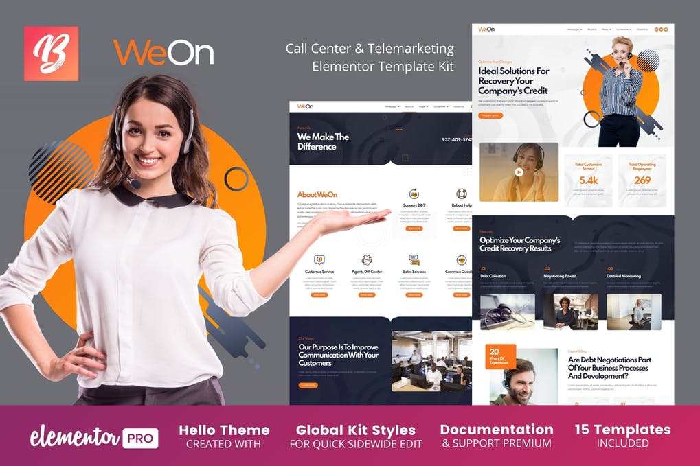 Free WeOn Call Center & Telemarketing Elementor Template Kit Download