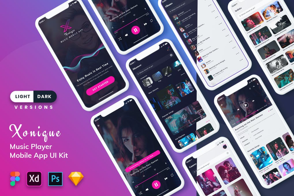 Free Xonique-Music Mobile App UI Kit Download