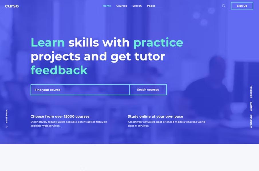 Free Curso Courses and LMS HTML5 Responsive Template Download