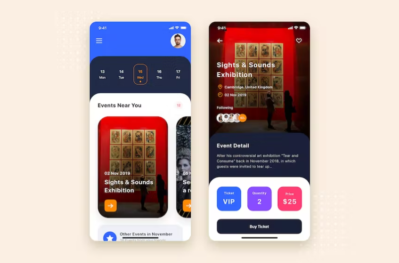 Free Event Ticket Mobile App UI Kit Template Download