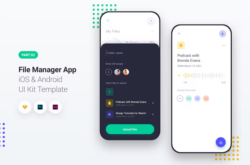 Free File Manager App iOS & Android UI Kit Template Download