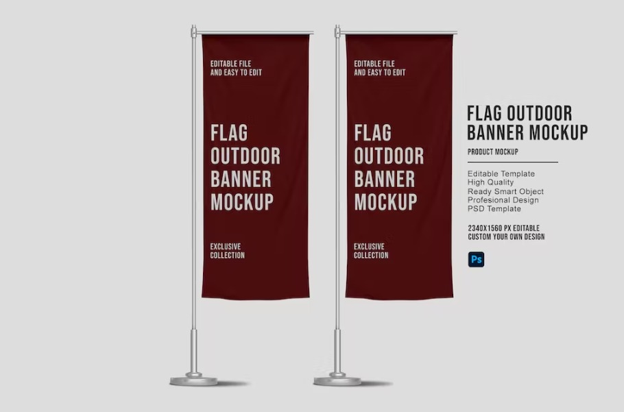 Free Flag Outdoor Banner Mockup Template Download