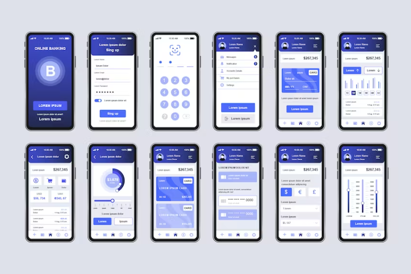 Free GUI Layout Banking Unique Mobile App UI Kit Template Download