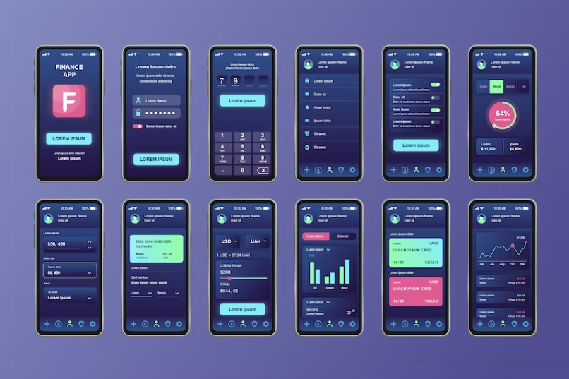 Free GUI Layout Finance Unique Mobile App UI Kit Template Download