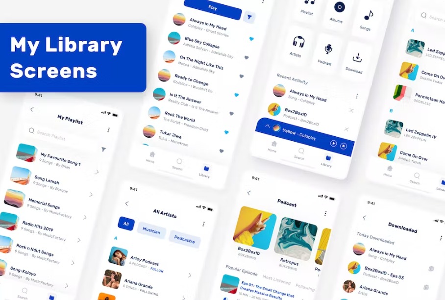 Free Myusic My Library UI Kit Template Download