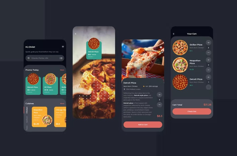 Free Order Food Dark Mode Mobile UI Template Download