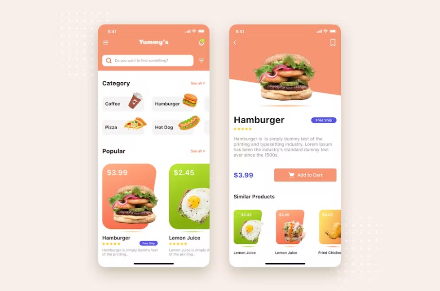 Free Yummy Food app mobile UI Concept Template Download