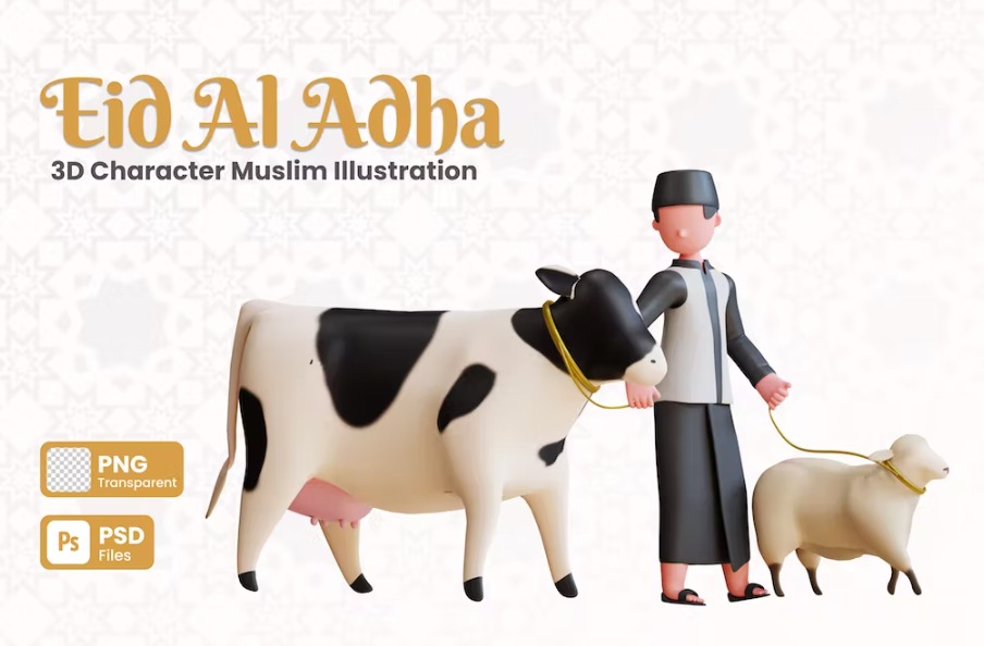 Free 3D Charcter Illustration Eid Al Adha Mubarak Template Download