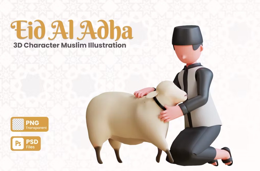 Free 3D Charcter Illustration Eid Al Adha Mubarak Template Download