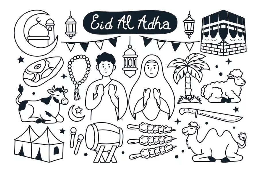 Free Eid Al Adha Doodle Illustration Template Download