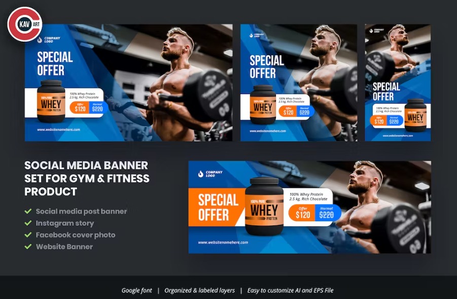 Free Gym & Fitness Product Social Media Banner Set Template Download