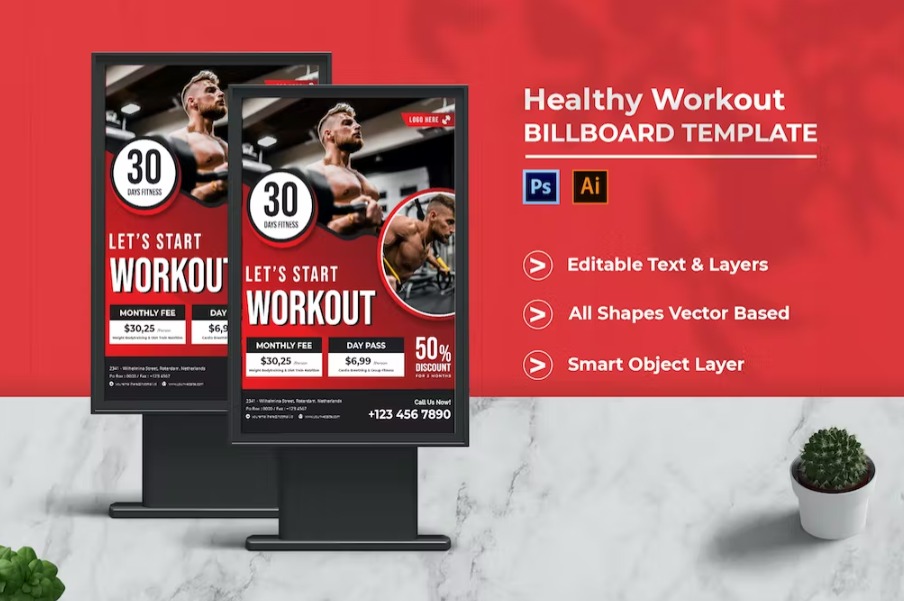 Free Healthy Workout Billboard Templates Download