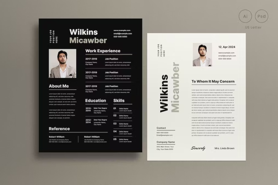 Free Monochrome Minimalist Resume Template Download