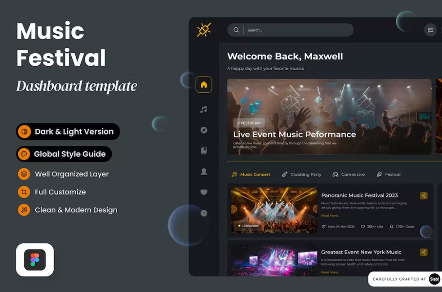 Free Noisic Music Festival Dashboard Template Download