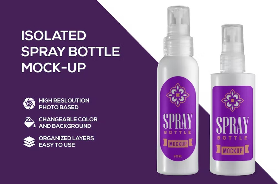 Free Plastic spray bottle Mockup Template Download