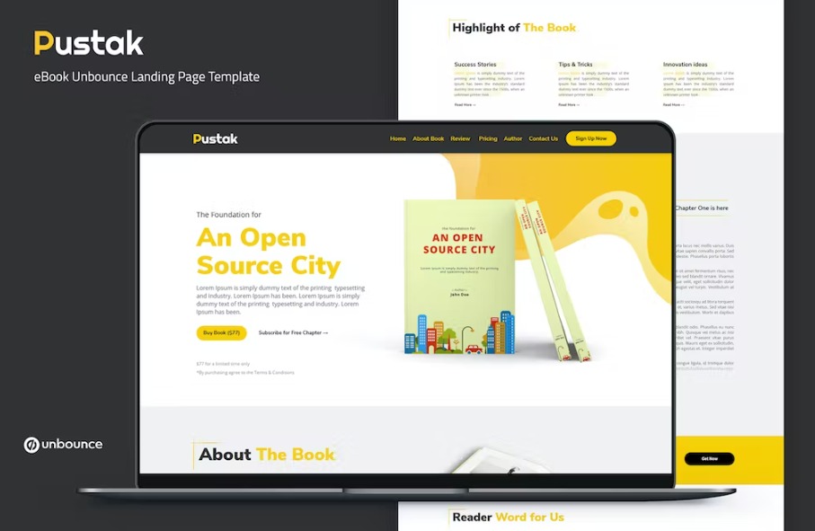 Free Pustak eBook Unbounce Landing Page Template Download