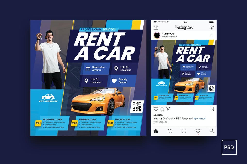 Free Rent a Car Square Flyer & Instagram Post Template Download