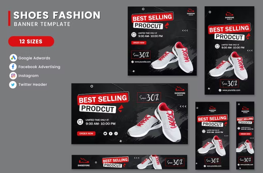 Free Shoes Sale Banner Set Template Download