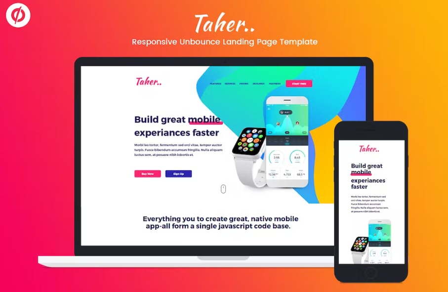 Free Taher Responsive Unbounce Landing Page Template Download