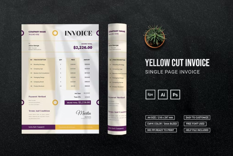 Free Yellow Cut Invoice Templates Download