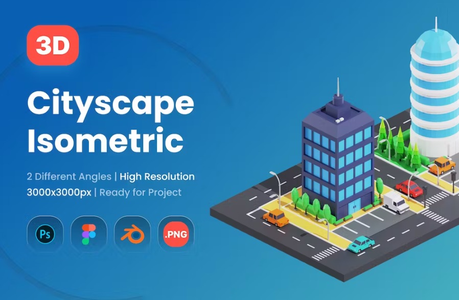 Free 3D Cityscape Isometric Illustration Download