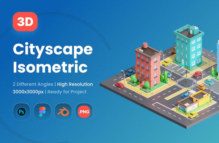 Free 3D Cityscape Isometric Illustration Download