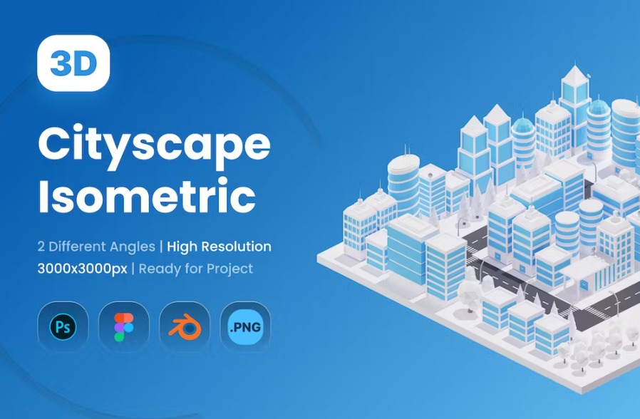 Free 3D Cityscape Isometric Illustration Download