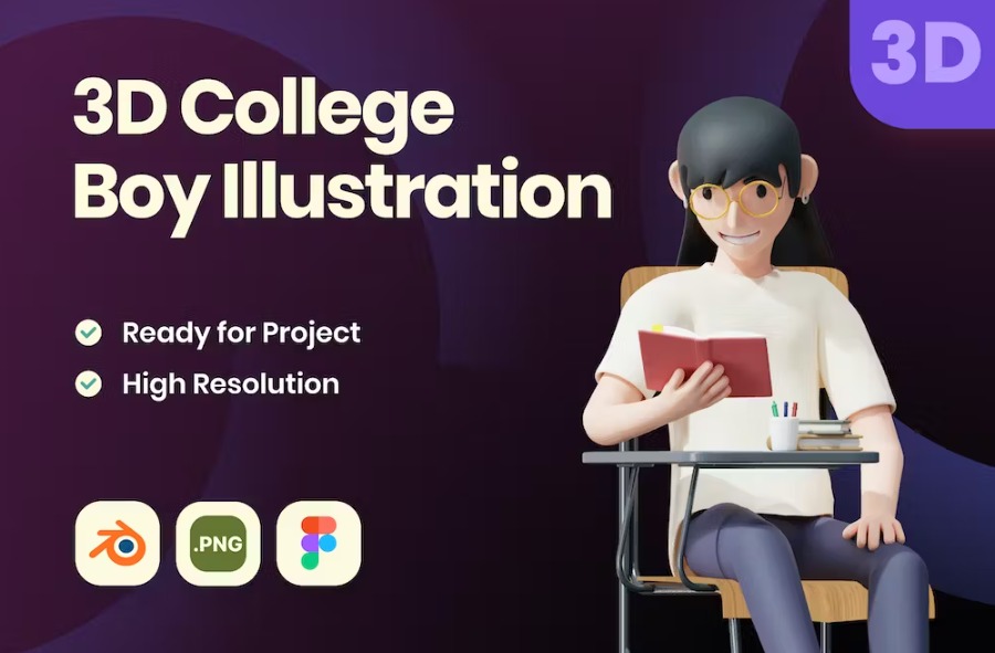 Free 3D College Boy Illustration Download