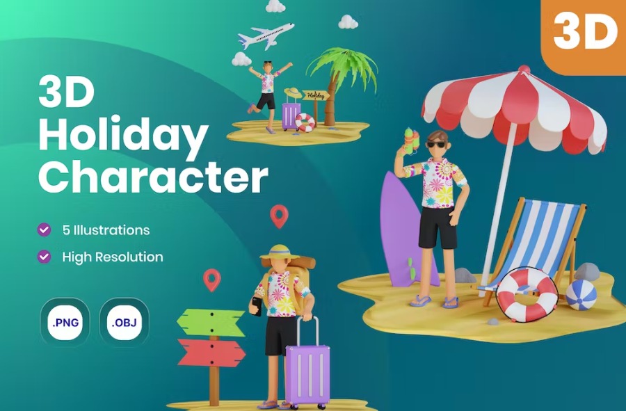 Free 3D Holiday Character Illustrations Collection Download