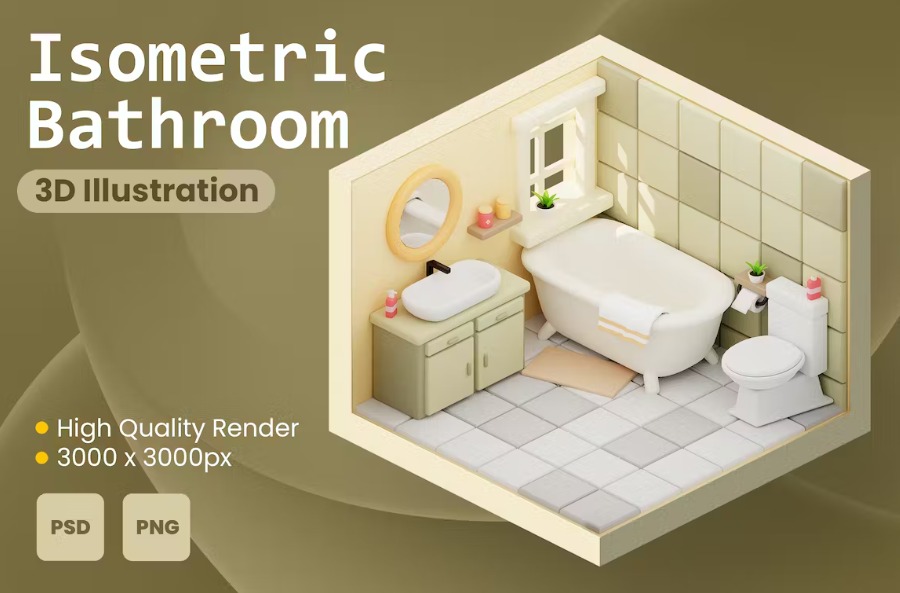 Free 3D Isometric Bathroom Illustration Download