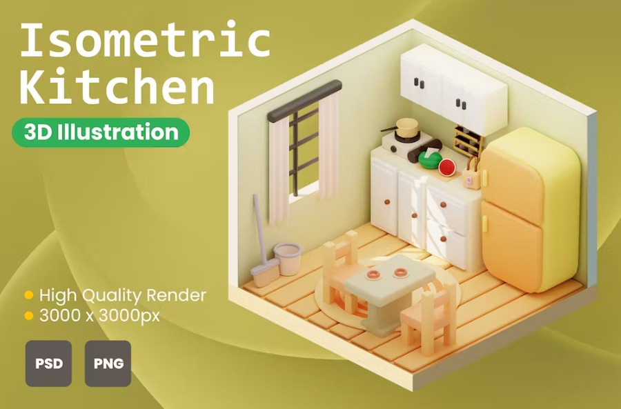 Free 3D Isometric Kitchen Illustration Download