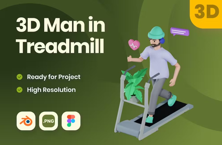 Free 3D Man in Treadmill Illustration Download