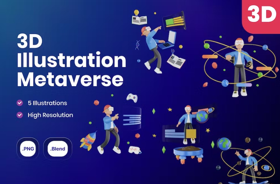 Free 3D Metaverse Illustration Collection Download