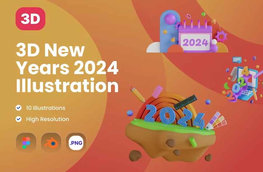 Free 3D New Year 2024 Icon Pack Download