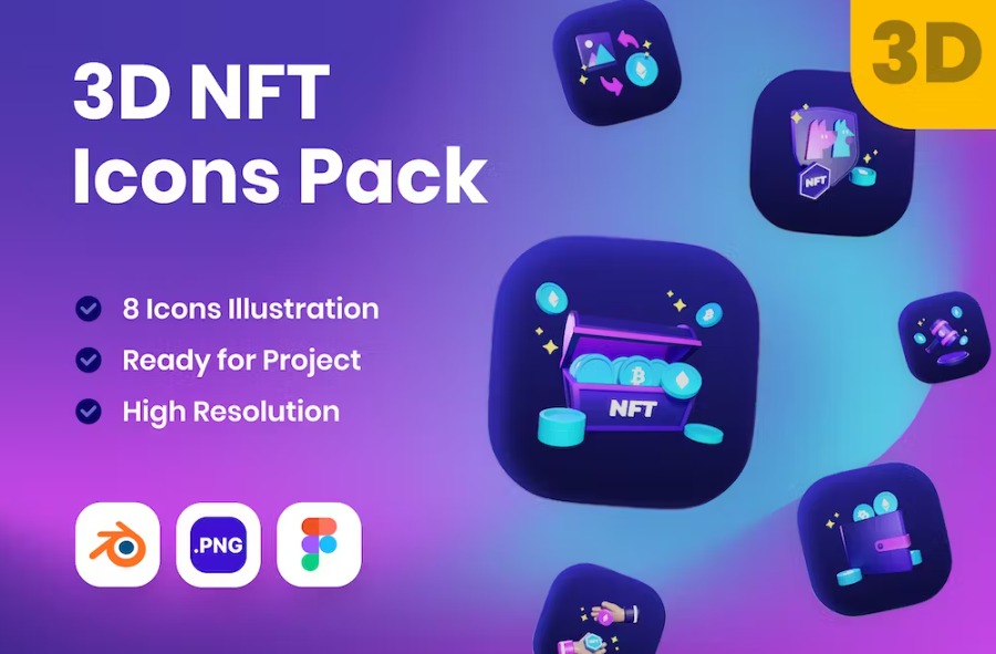 Free 3D NFT Icons Illustration Pack Download