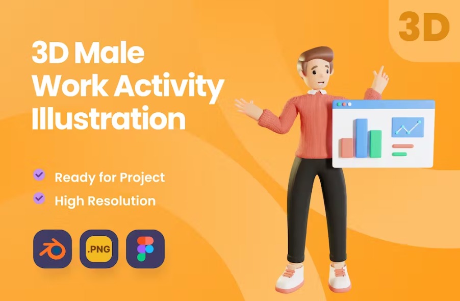 Free 3D Work Male Activity Illustration Download