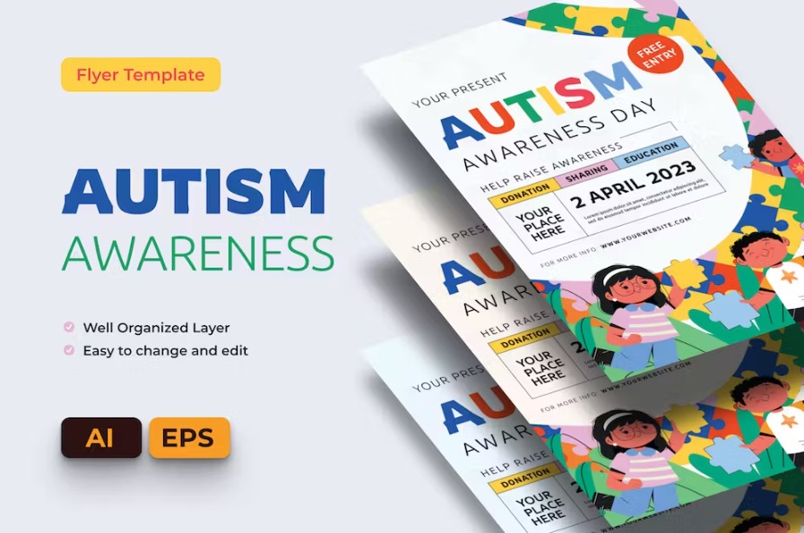 Free Autism Awareness Day Flyer Ai & EPS Template Download