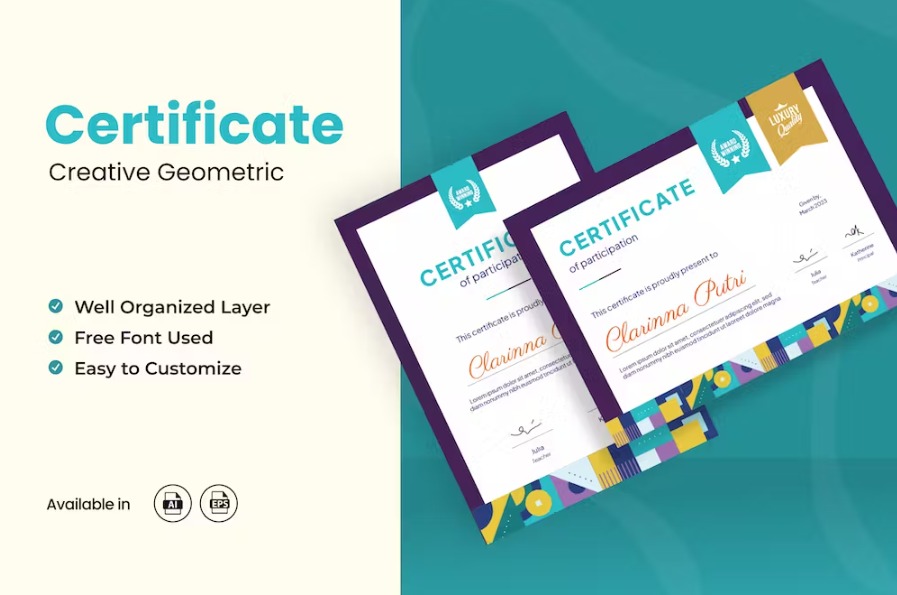 Free Creative Geometry Certificate Template Download