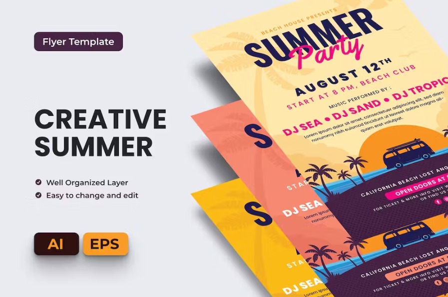 Free Creative Summer Flyer Ai & EPS Template Download