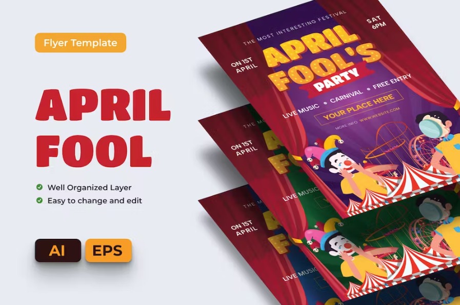 Free Day Of April Fools Flyer Ai & EPS Template Download