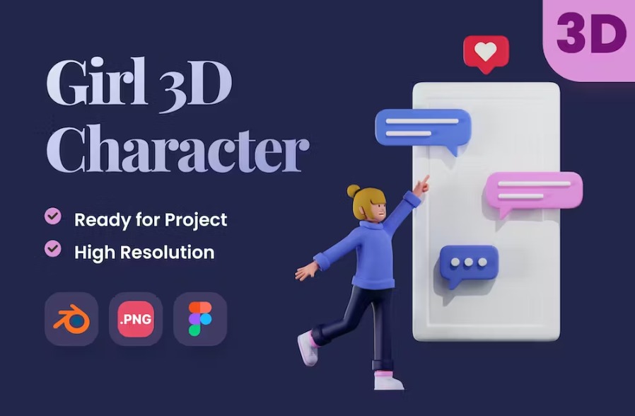 Free Girl 3D Character with Smartphone Download