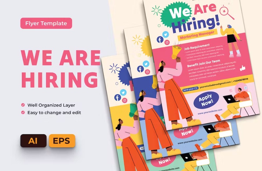 Free Hiring Marketing Manager Flyer Ai & EPS Template Download